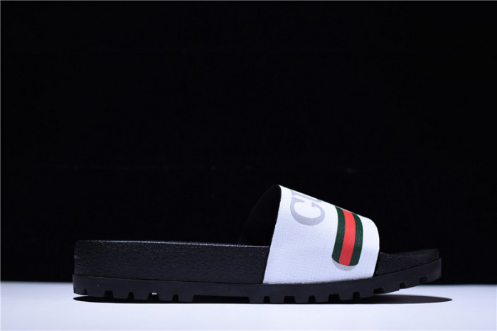 gc leather slide sandal black with gg logo mens
